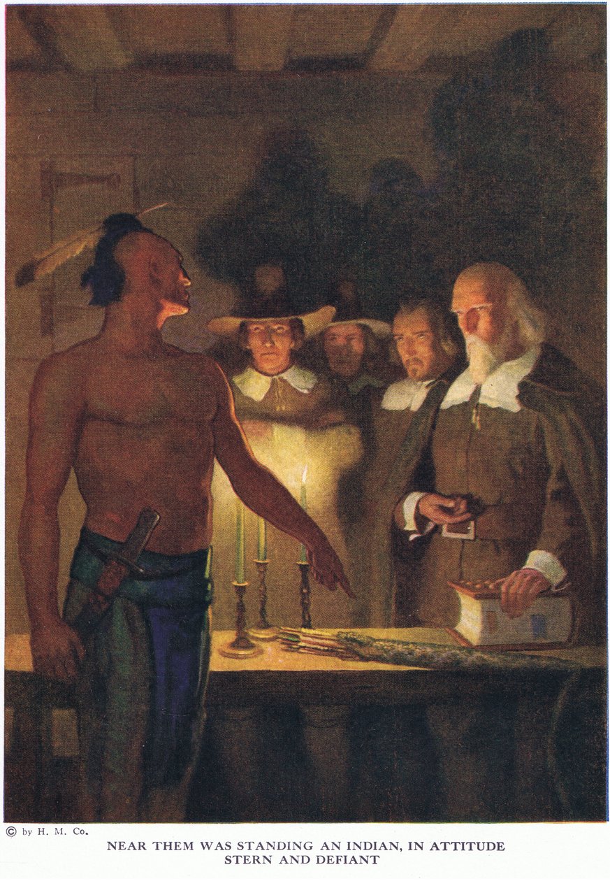 Perto deles estava um índio, em atitude severa e desafiadora de Newell Convers Wyeth