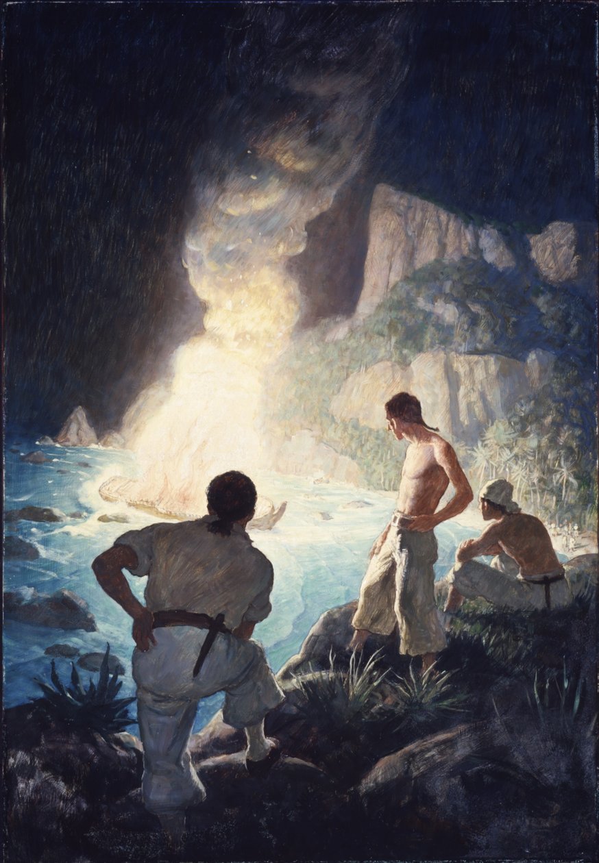O Burning of the &39;Bounty&39;, 1940 (óleo no painel do Renascimento) de Newell Convers Wyeth