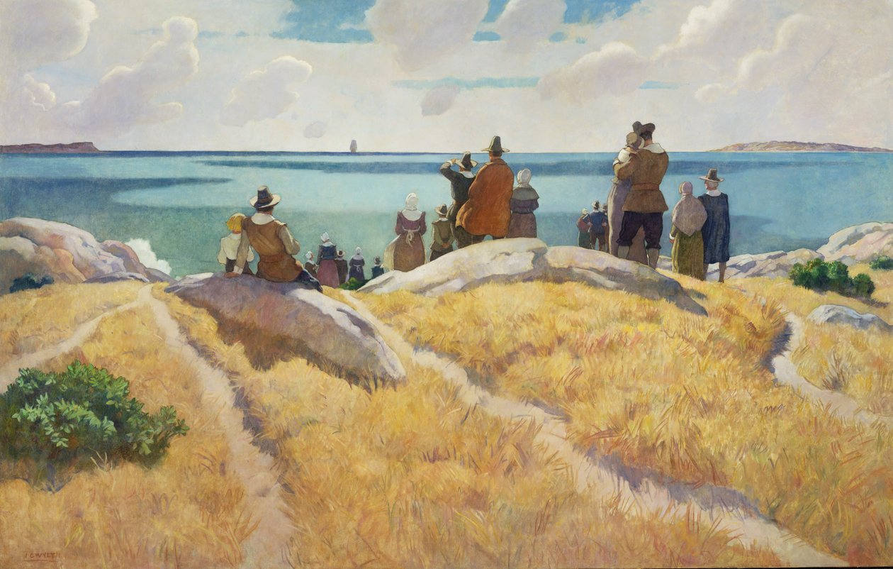 A partida do Mayflower para a Inglaterra em 1621, 1941 de Newell Convers Wyeth