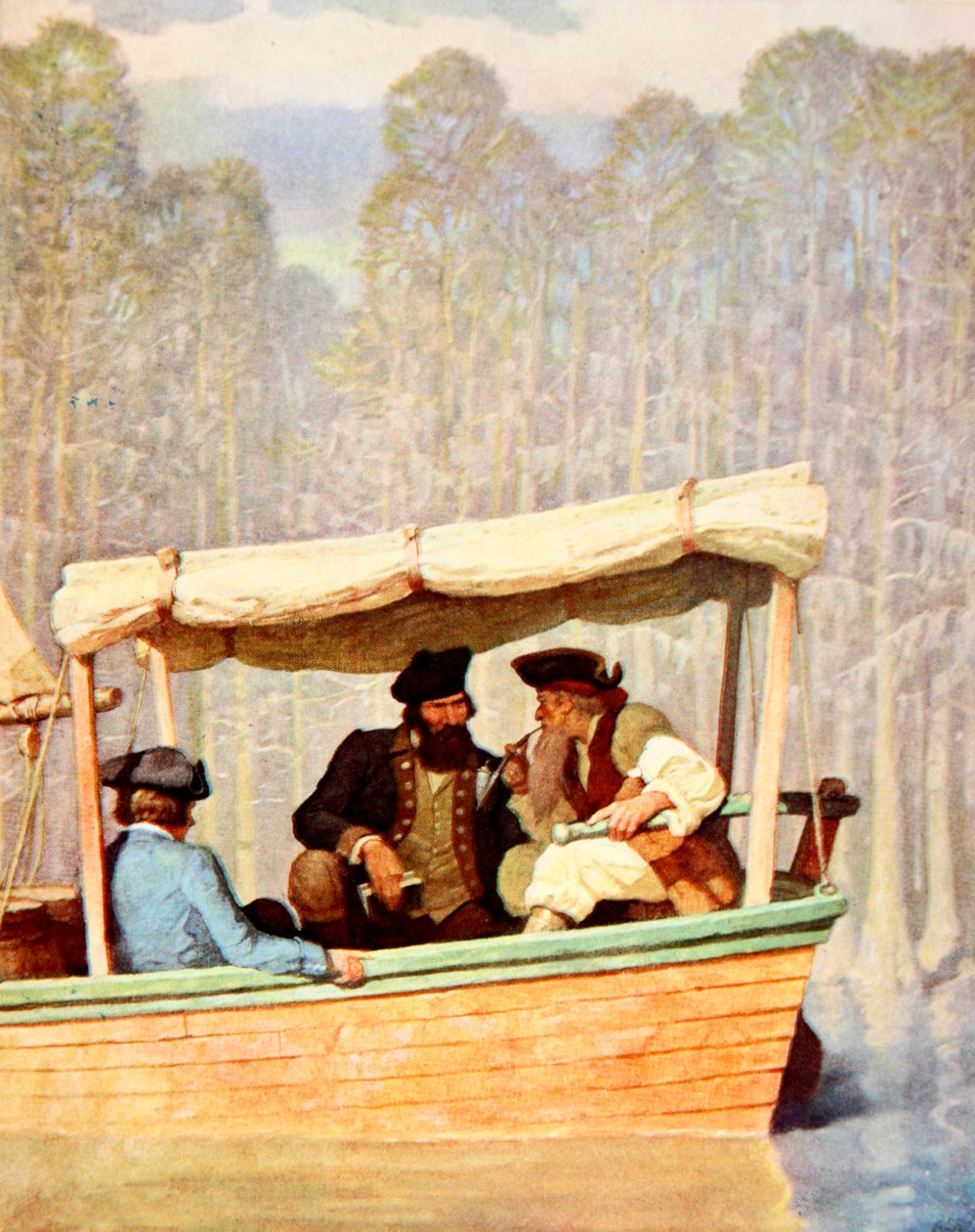 Capitão Inundação em uma reunião em um cortador (cor litho) de Newell Convers (after) Wyeth