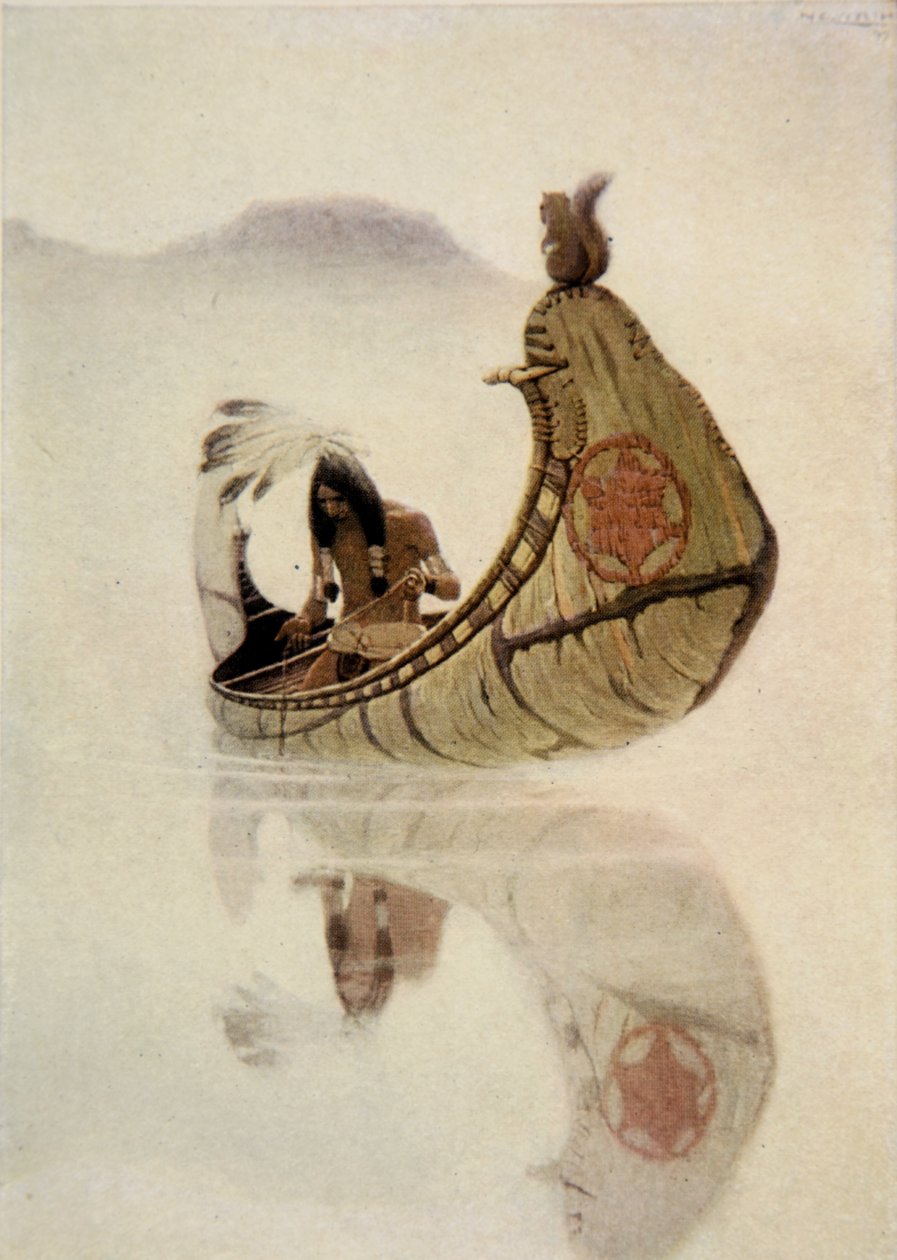 Frontispício da canção de Hiawatha por Henry Wadsworth Longfellow (1807-82), pub. por George G. Harrap e companhia Ltd., 1911 (gravura em pó macio) de Newell Convers Wyeth