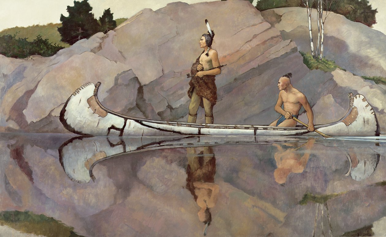 Índios em uma canoa de Newell Convers Wyeth