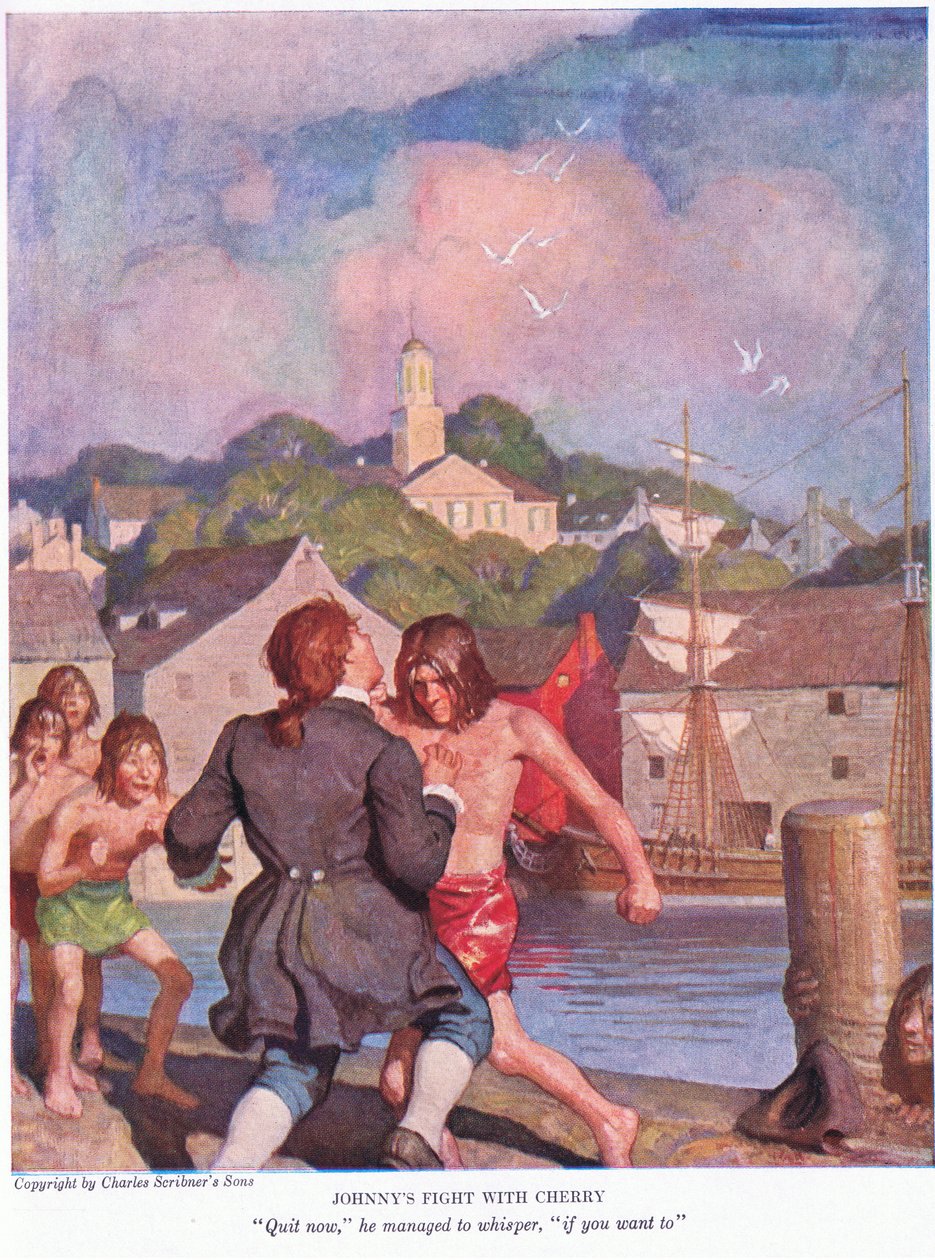 Johnnys luta com a cereja! Pare agora, ele conseguiu sussurrar, se você quiser. 1928 de Newell Convers Wyeth