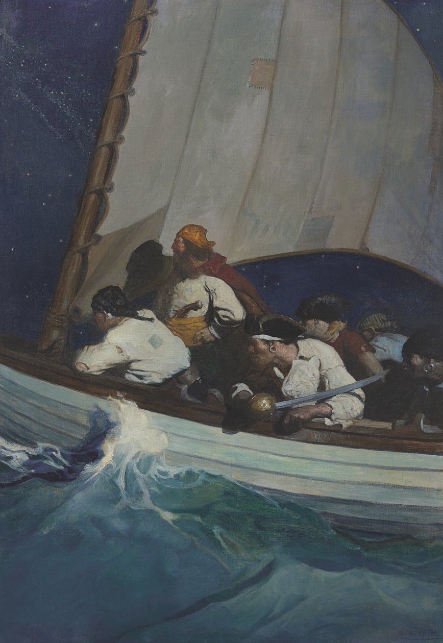 "Oh, os homens de Morgan andam à vossa procura; e o Barba Negra - o Bucaneiro!..." de Newell Convers Wyeth