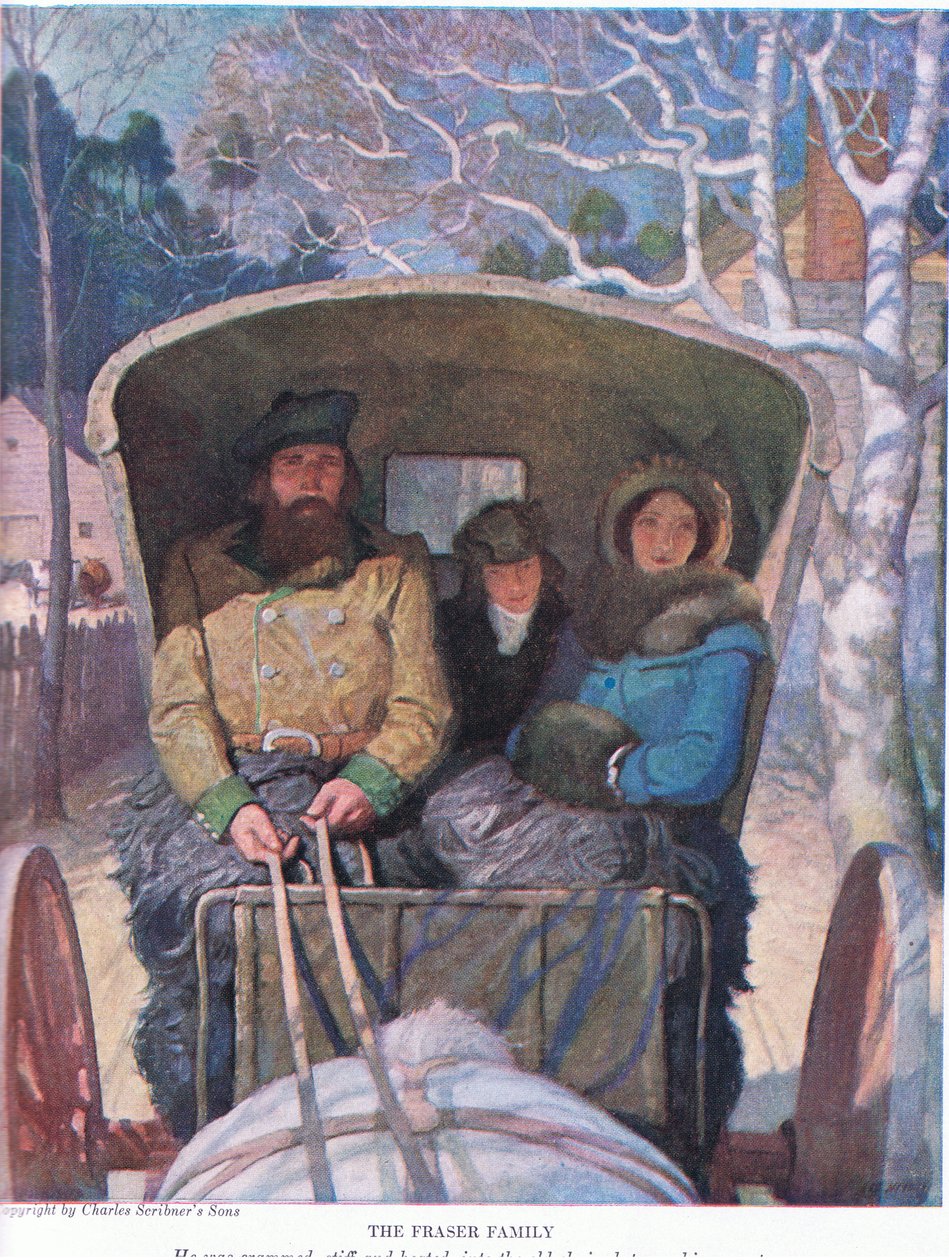 A família Fraser: Ele foi espremido e aquecido, no velho chaise entre seus pais, 1928 de Newell Convers Wyeth