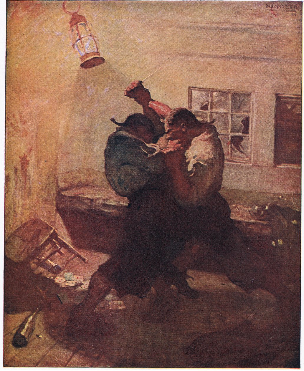 A luta na caverna: Ele me mostrou Mãos e seu companheiro juntos em uma luta mortal de Newell Convers Wyeth