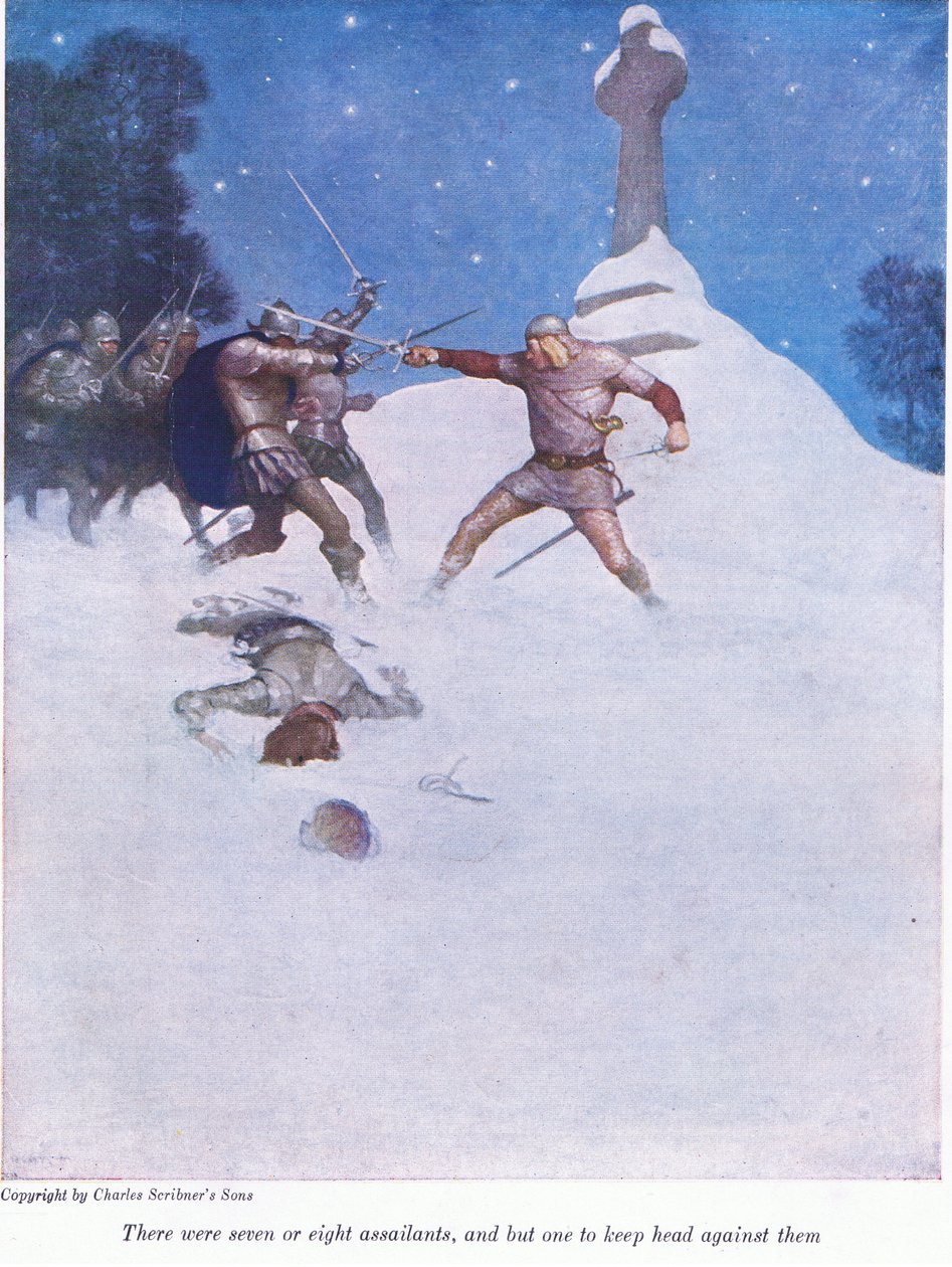 Havia sete ou oito assaltantes, e apenas um para manter a cabeça contra eles, 1916 de Newell Convers Wyeth