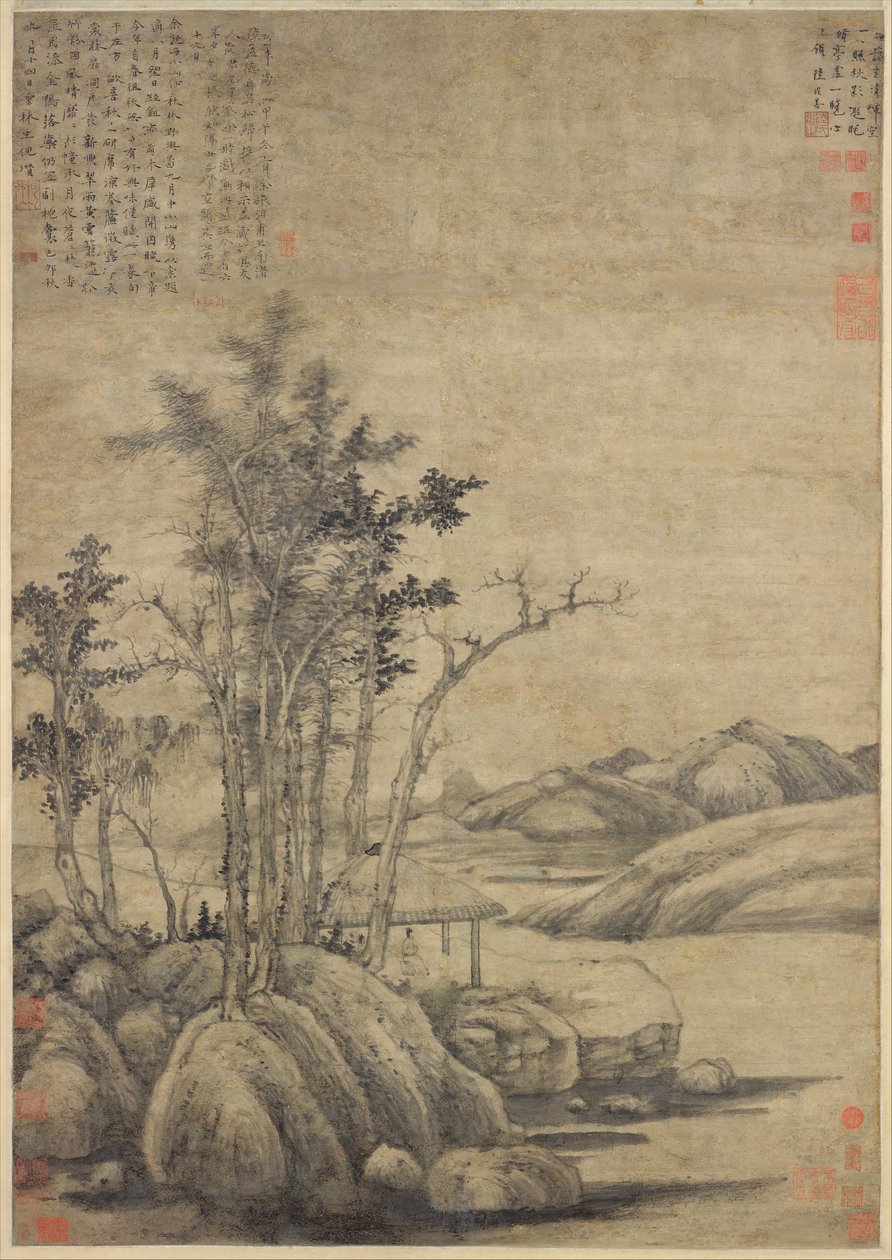 Desfrutando do deserto em um bosque de outono, datado de 1339. de Ni Zan