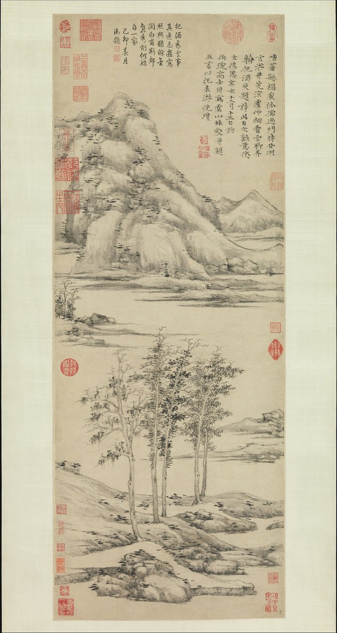 Bosques e Vales do Monte Yu, datado de 1372. de Ni Zan