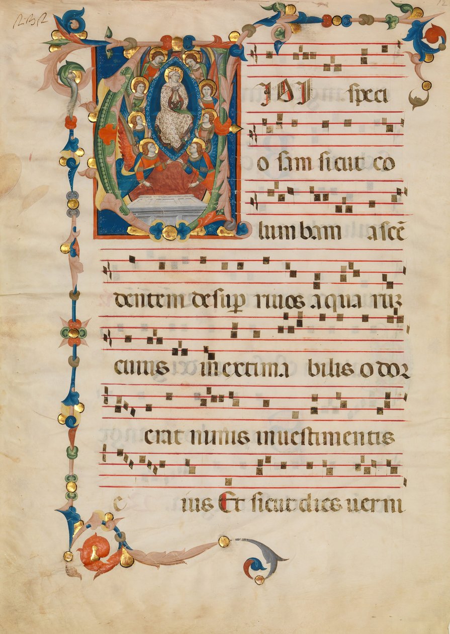Folha Manuscrito com a Assunção da Virgem em um V inicial, de um Antifonário, ca. 1340 de Niccolò di ser Sozzo