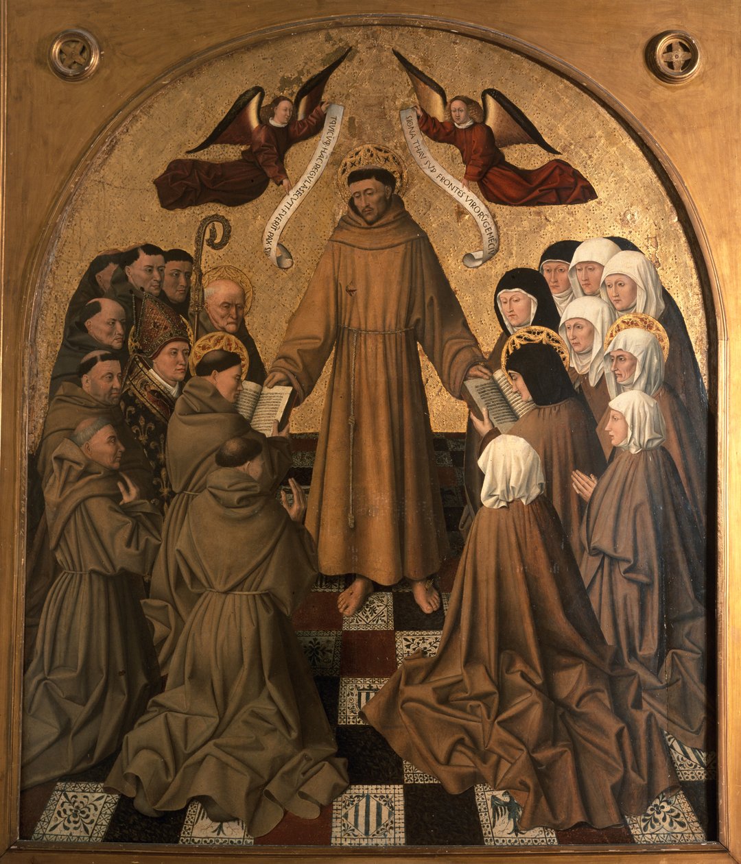 São Francisco dando a regra aos seus discípulos, painel da Pala di Rocca (folha de ouro e tempera no painel) de Niccolo Antonio Colantonio