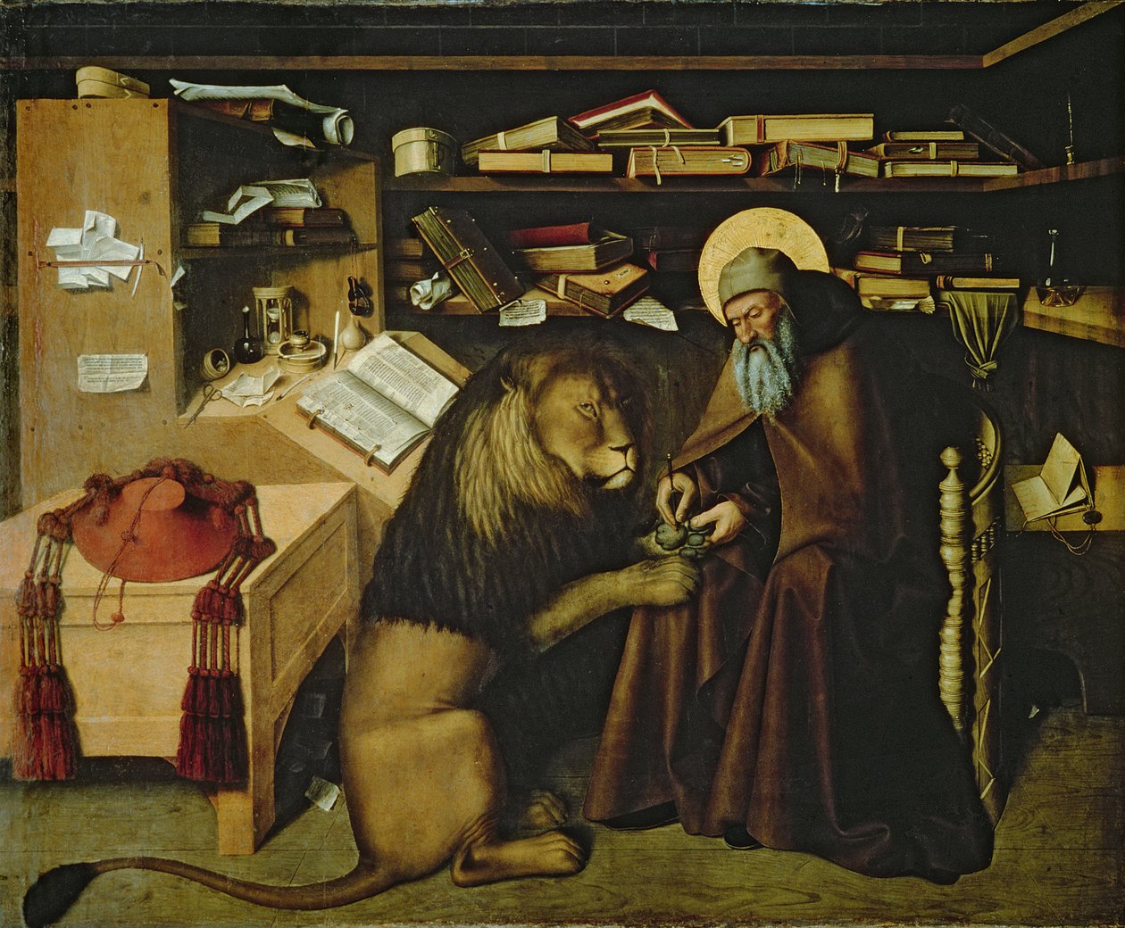 São Jerônimo Removendo um Espinho da Pata do Leão, c.1445 (ver 178986 para detalhes) de Niccolo Antonio Colantonio