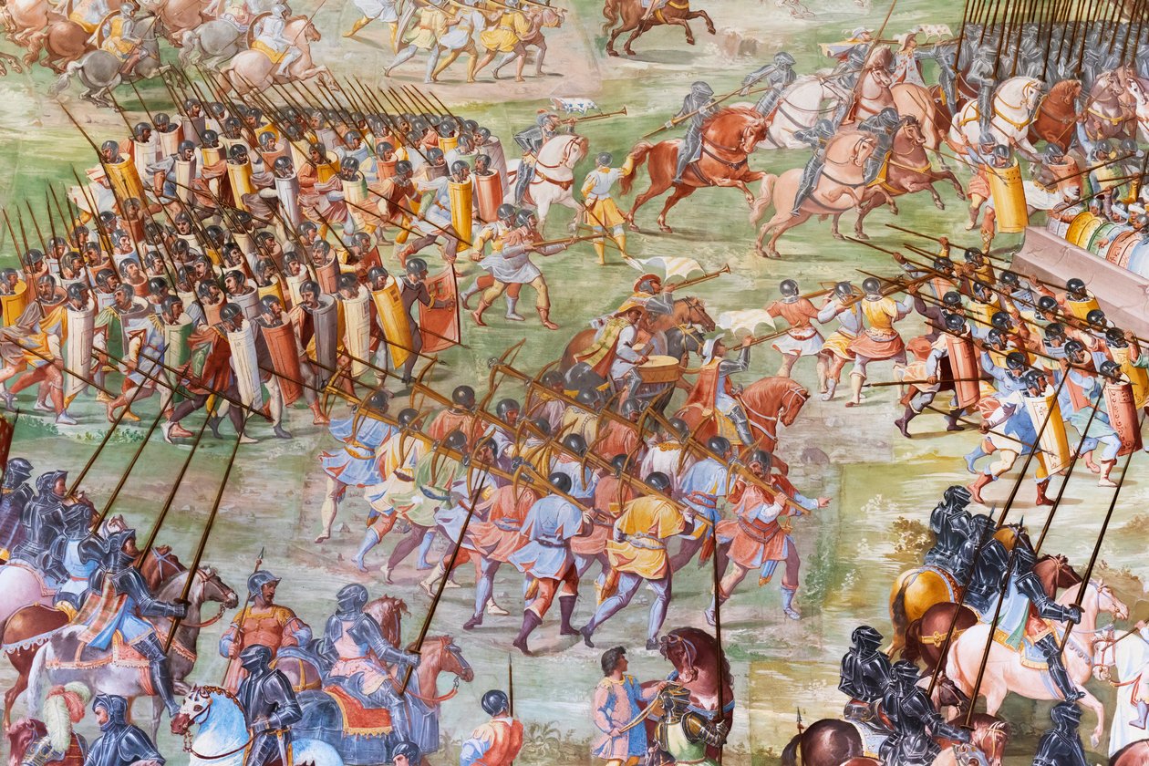 Detalhe de afresco no Salão de Batalhas da Batalha de 1431 de La Higueruela de Niccolo Granello