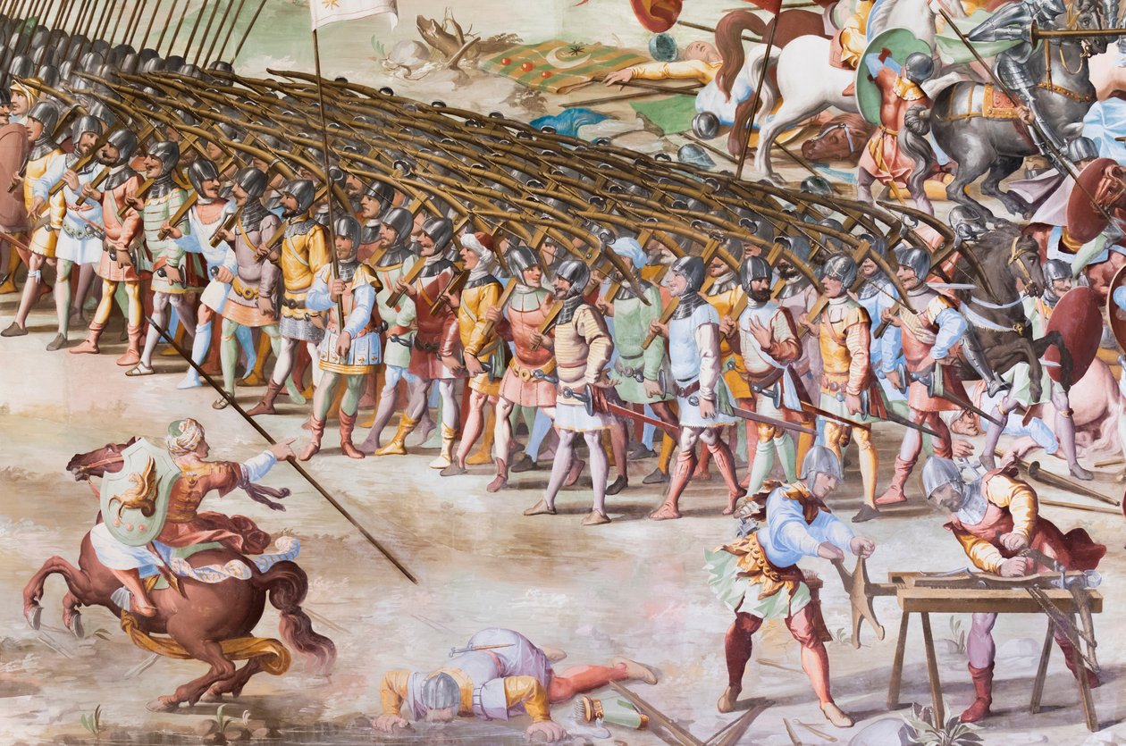 Detalhe de afresco no Salão de Batalhas da Batalha de 1431 de La Higueruela de Niccolo Granello