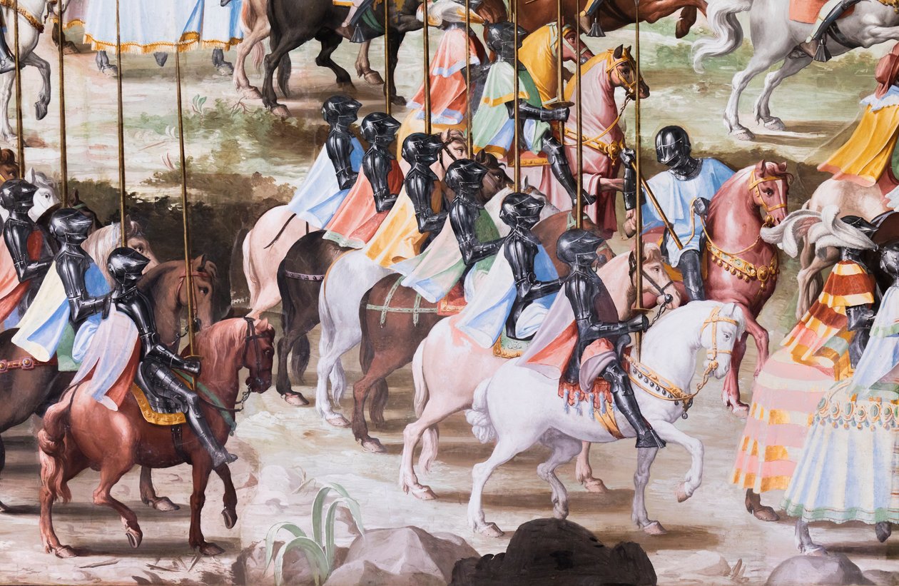 Detalhe de afresco no Salão de Batalhas da Batalha de 1431 de La Higueruela de Niccolo Granello
