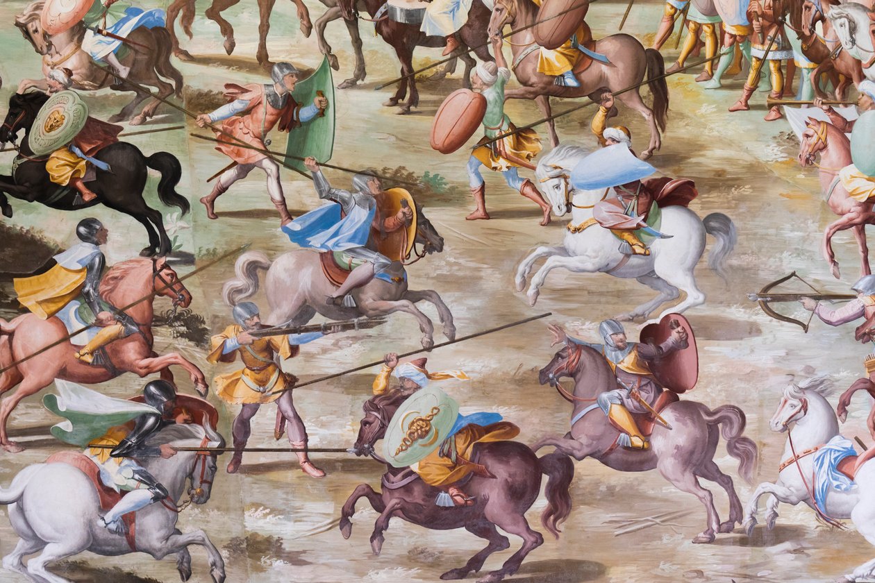 Detalhe de afresco no Salão de Batalhas da Batalha de 1431 de La Higueruela de Niccolo Granello