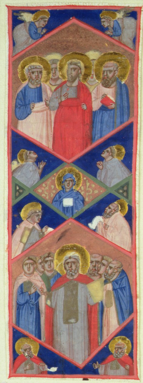 Oito Santos, incluindo São Pedro, Santo André, Santo Estêvão, São Lourenço, Santo Papa, Santo Antônio Abade e outros quatro santos de Niccolo di Giacomo