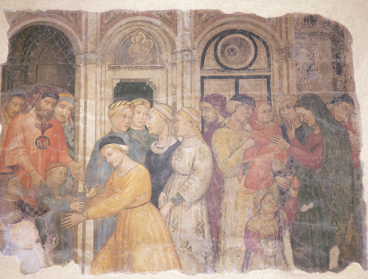 Cena de &39;Os capitães da Misericórdia confiam as crianças abandonadas às suas mães&39;, 1386 de Niccolò Pietro di Gerini