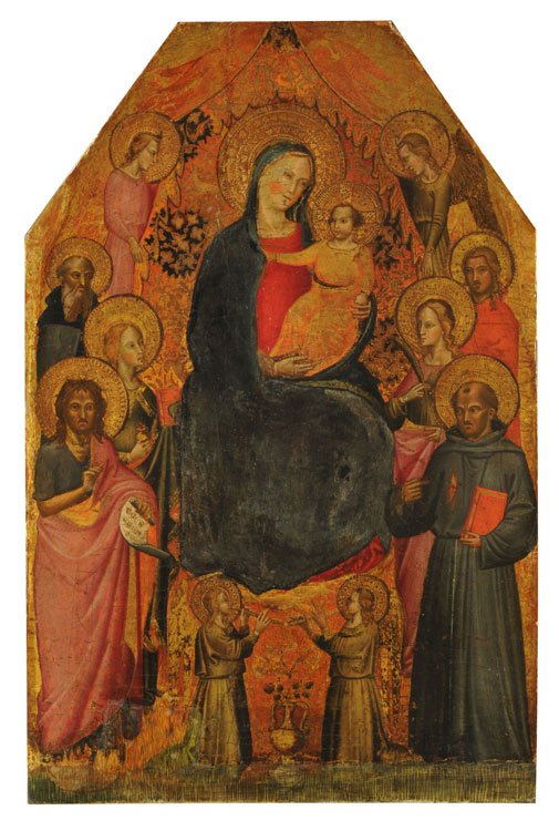 Madonna e criança cercada por santos e anjos de Niccolo di Tommaso