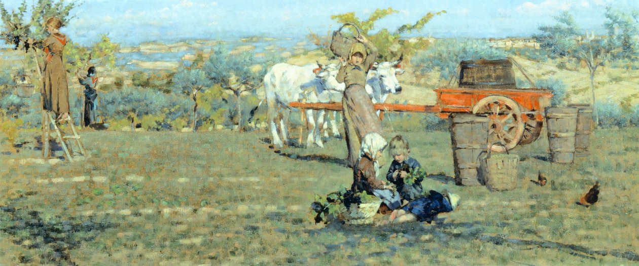 Nos campos, ca 1891, de Niccolo Cannicci (1846-1906). Óleo sobre tela, 41,5x90,5 cm. de Niccolo Cannicci