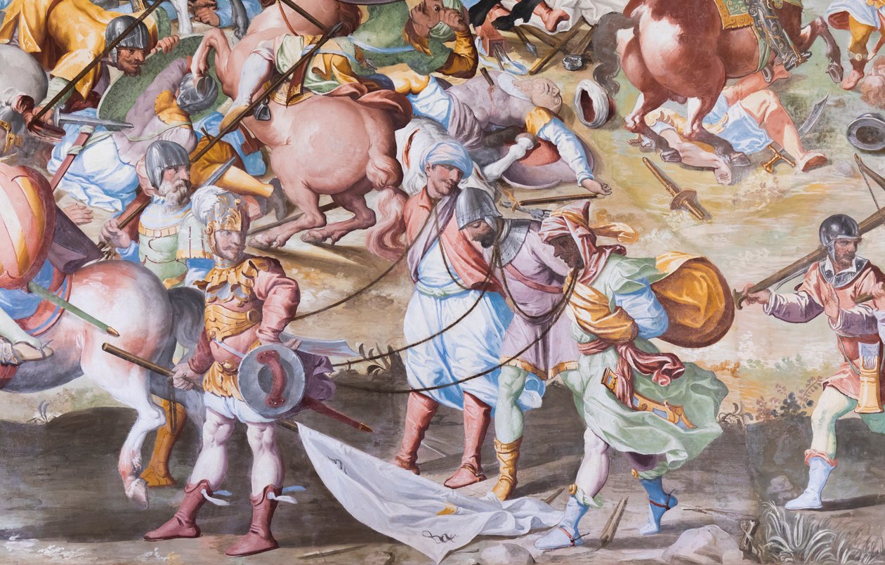 Detalhe de afresco no Salão de Batalhas da Batalha de 1431 de La Higueruela de Niccolo Granello