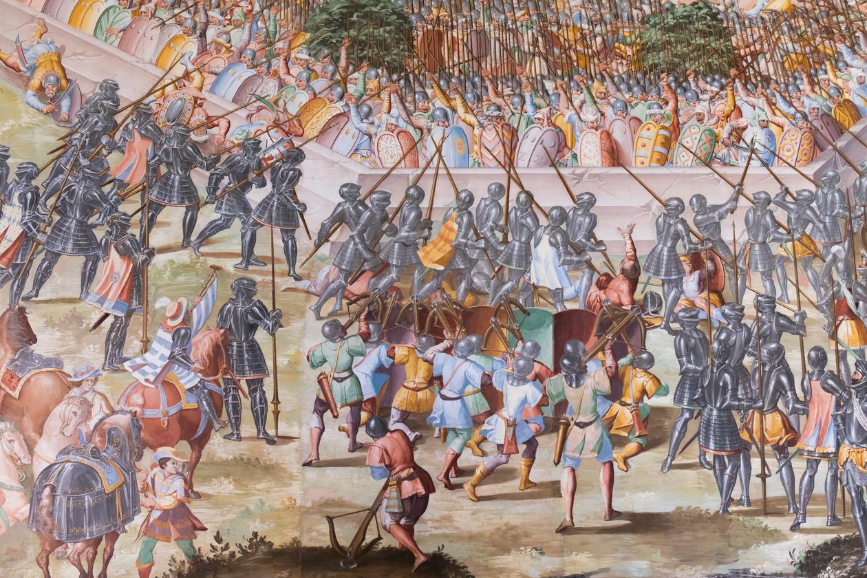 Detalhe de afresco no Salão de Batalhas da Batalha de 1431 de La Higueruela de Niccolo Granello