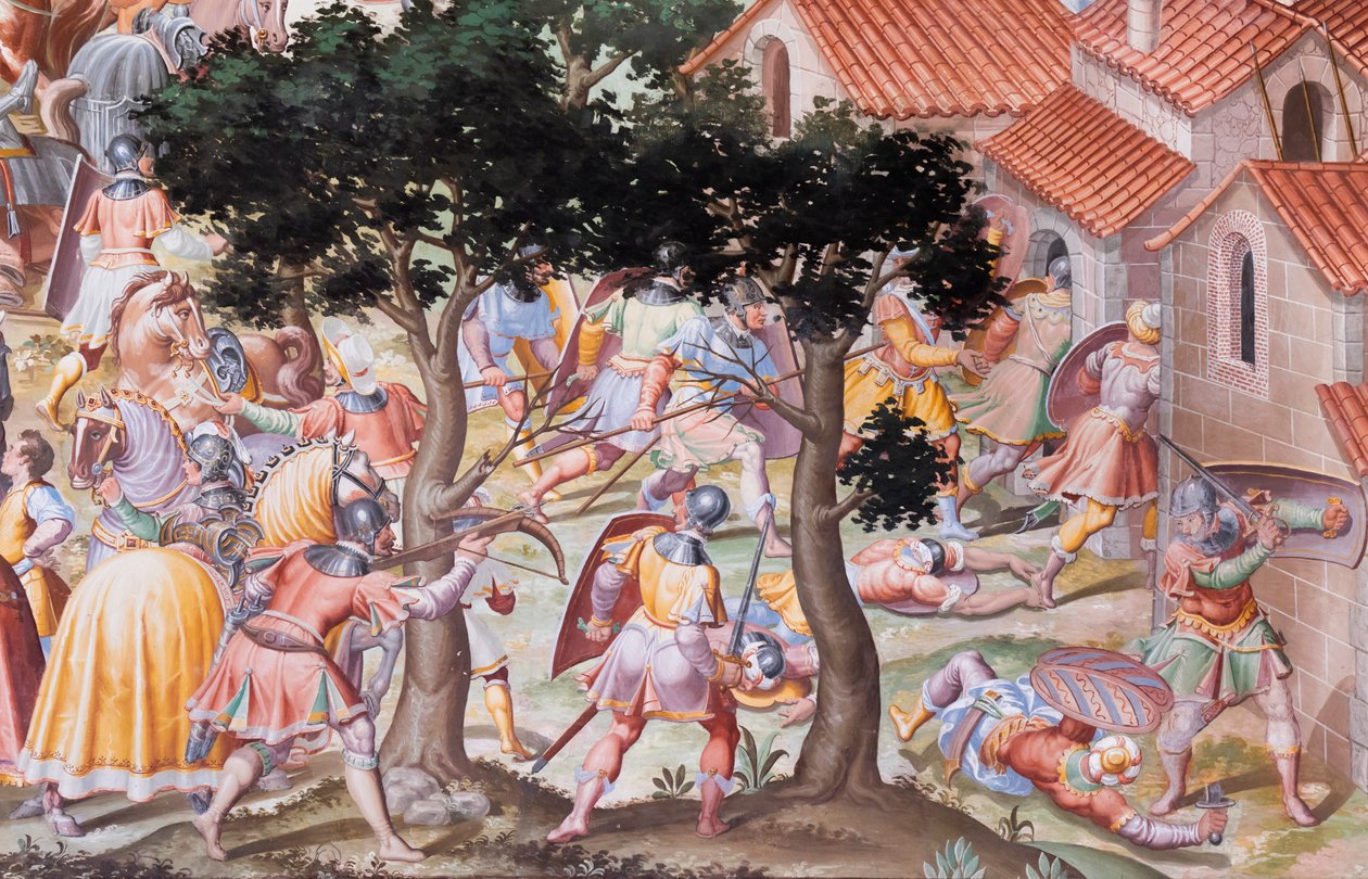 Detalhe de afresco no Salão de Batalhas da Batalha de 1431 de La Higueruela de Niccolo Granello