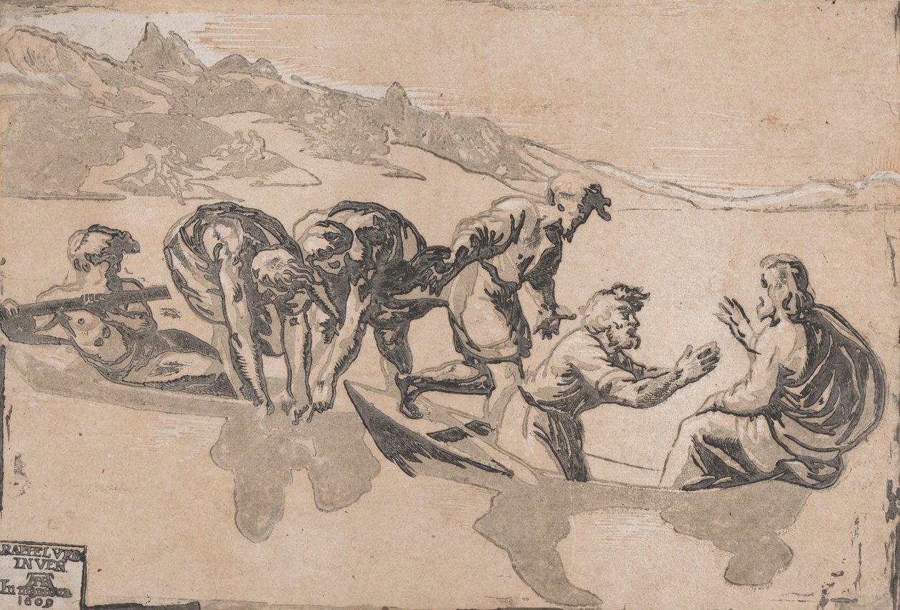 O Milagre dos Peixes, depois de Rafael, 1511-1520 republicado em 1609. de Niccolo Vicentino