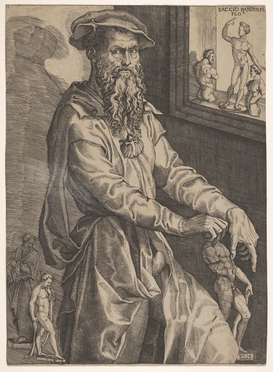 Retrato de Baccio Bandinelli, a três quartos de comprimento junto a uma vidraça cont..., c. 1540-48. de Niccolo della Casa