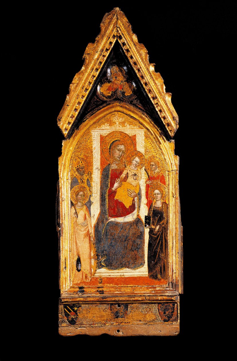 Virgem e Criança e Santos Pintura em madeira de Niccolo di Tommaso (conhecida entre 1343 e 1367) Assis do século XIV, Museo del Tesoro della Basilica di San Francesco de Niccolo di Tommaso