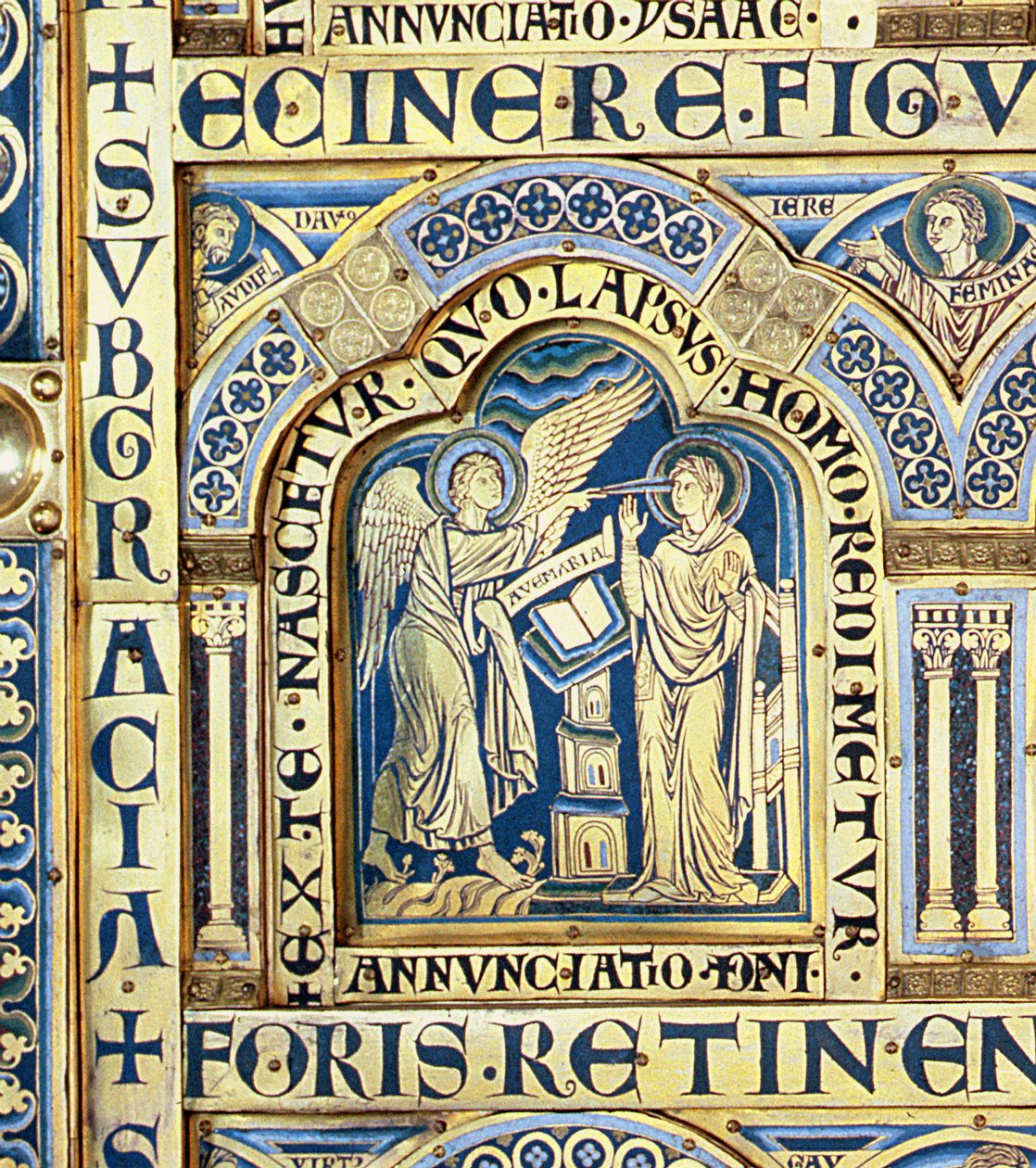 O Altar Verdun, retratando cenas bíblicas, 1181 champleve enamelwork detalhe do painel esquerdo de 146819 de Nicholas of Verdun