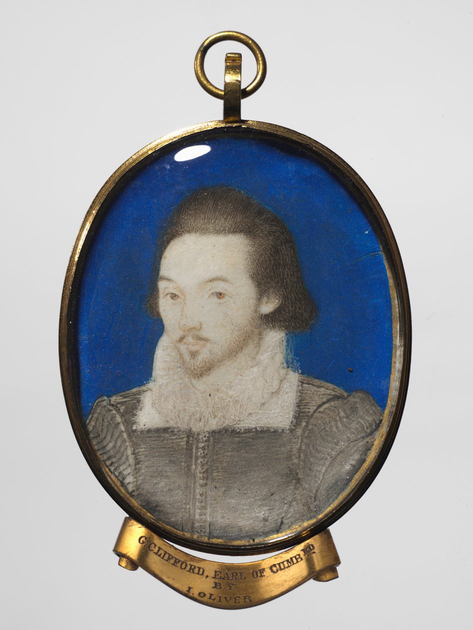 Retrato de um homem, c.1600 (w - c em pergaminho com uma borda dourada em uma moldura de metal dourado) de Nicholas (manner of) Hilliard