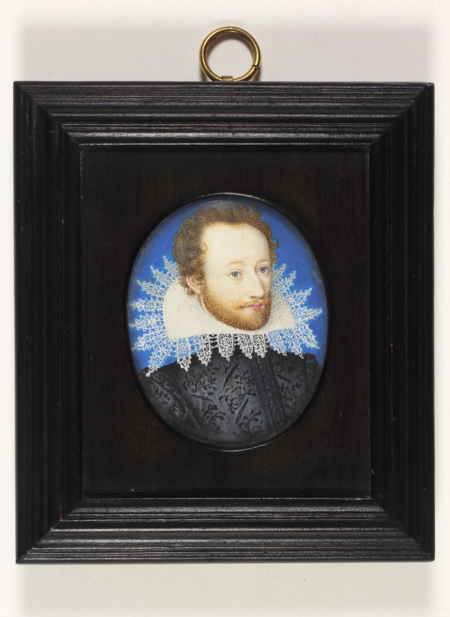 Um cavalheiro chamado Conde de Essex (aquarela em marfim) de Nicholas (school of) Hilliard