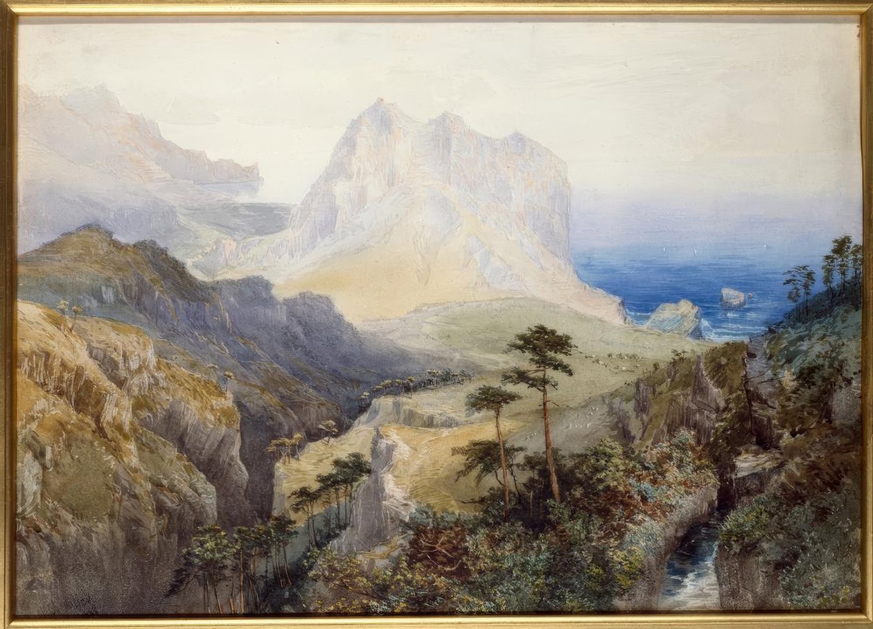 Um desfiladeiro perto do mar, Alpes do Sul, Nova Zelândia de Nicholas Chevalier