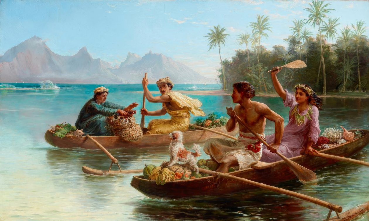 N.Chevalier, corrida para o mercado, Tahiti de Nicholas Chevalier