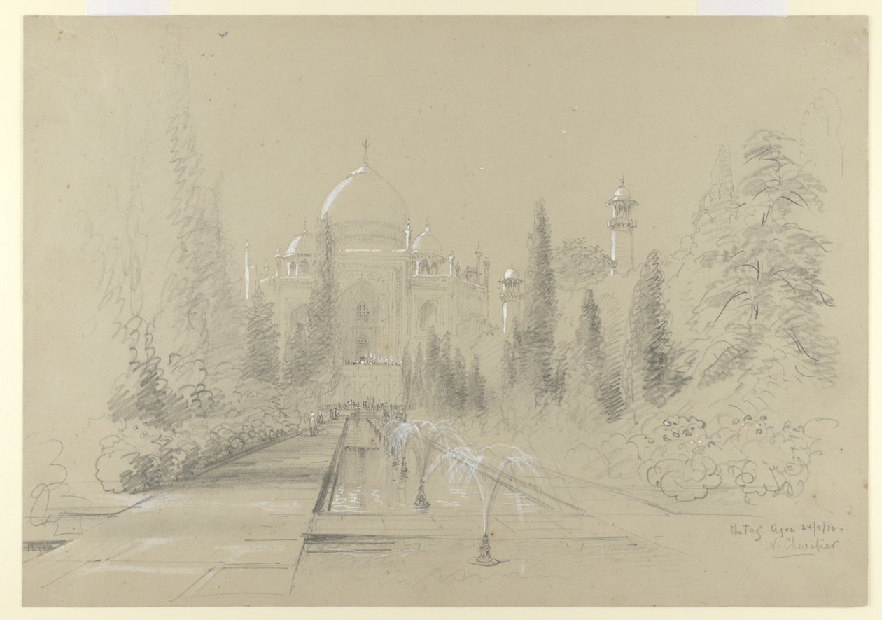 O Taj Mahal, Agra, 24 de janeiro de 1870 (lápis com realce branco sobre papel) de Nicholas Chevalier