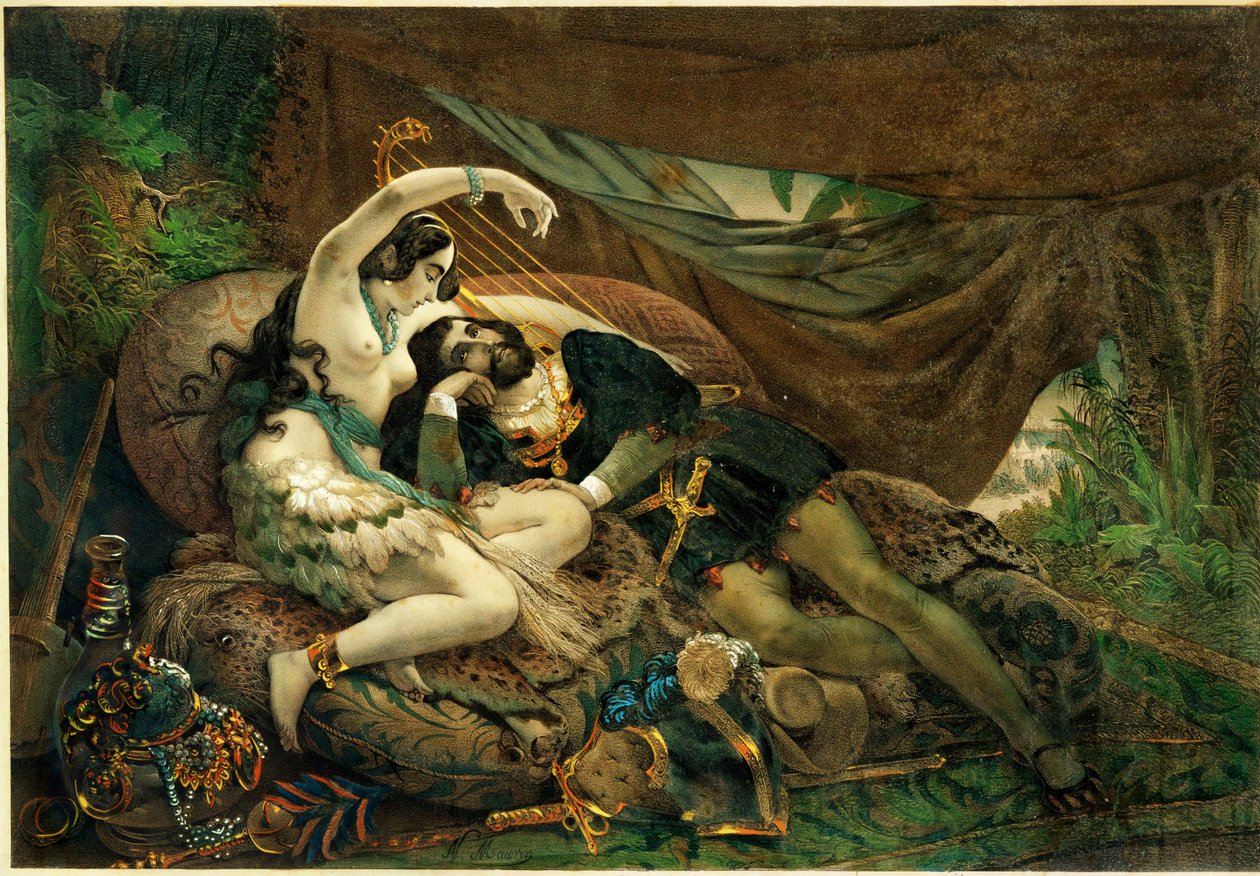 A mexicana Alaida, irmã de Zingari, chefe azteca, com Cortes na sua tenda ... de Nicholas Eustache (after) Maurin