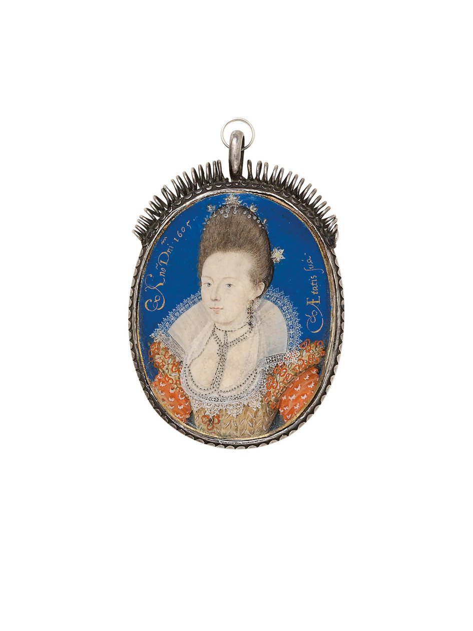 Uma senhora de vestido dourado com gola alta, 1605 de Nicholas Hilliard