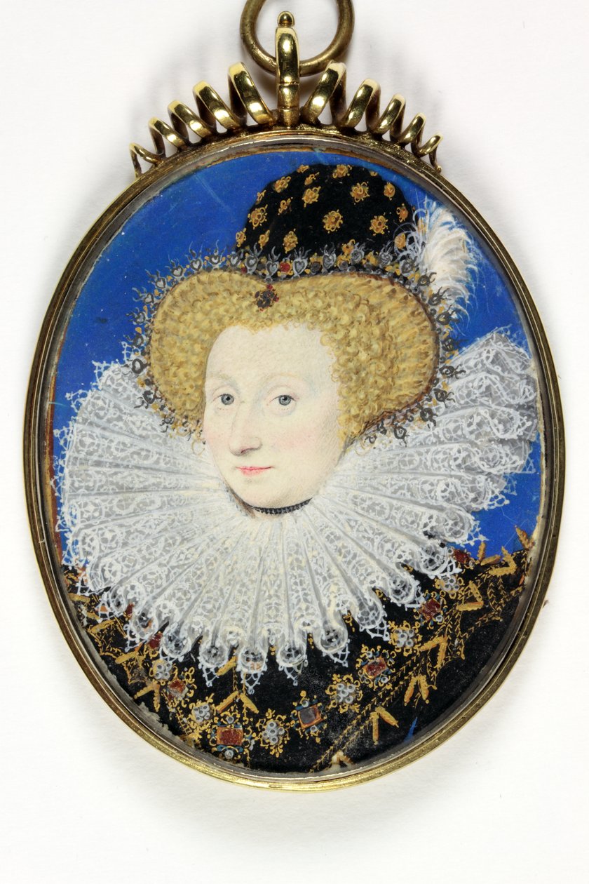 Uma senhora tradicionalmente identificada como Anne, Lady Hunsdon (aguarela e cor de corpo em velino) de Nicholas Hilliard
