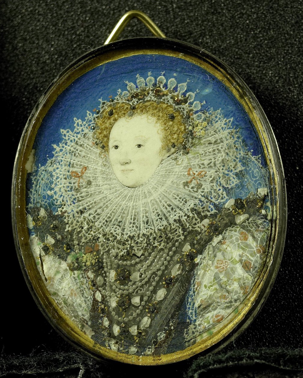 Elizabeth I, Rainha da Inglaterra, c.1600 (pergaminho, prata e vidro) de Nicholas Hilliard