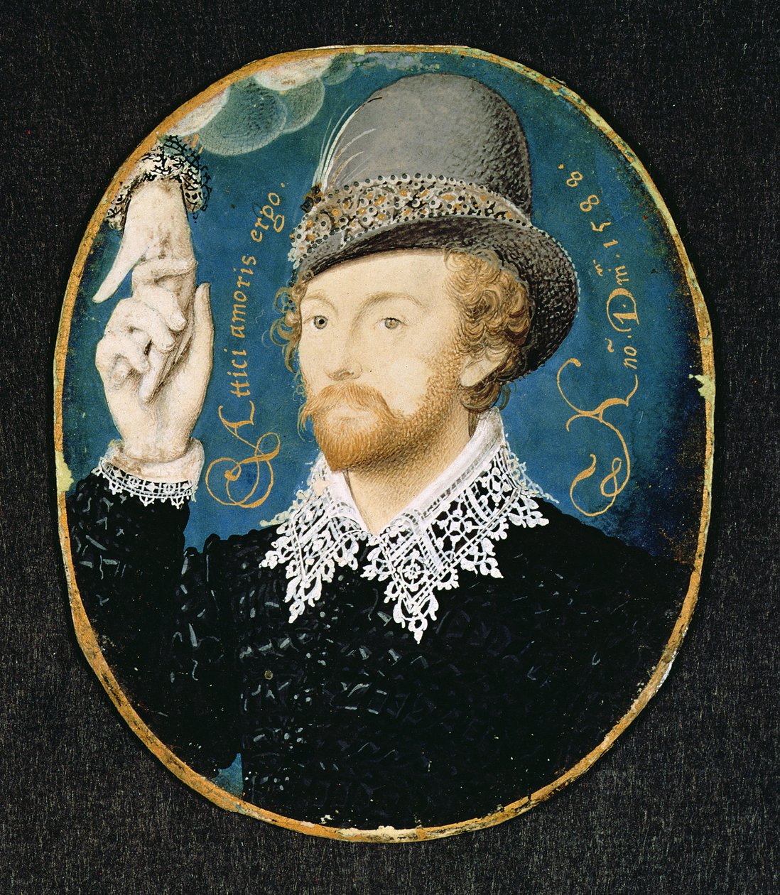 Homem apertando a mão de uma nuvem, possivelmente William Shakespeare, 1588 de Nicholas Hilliard