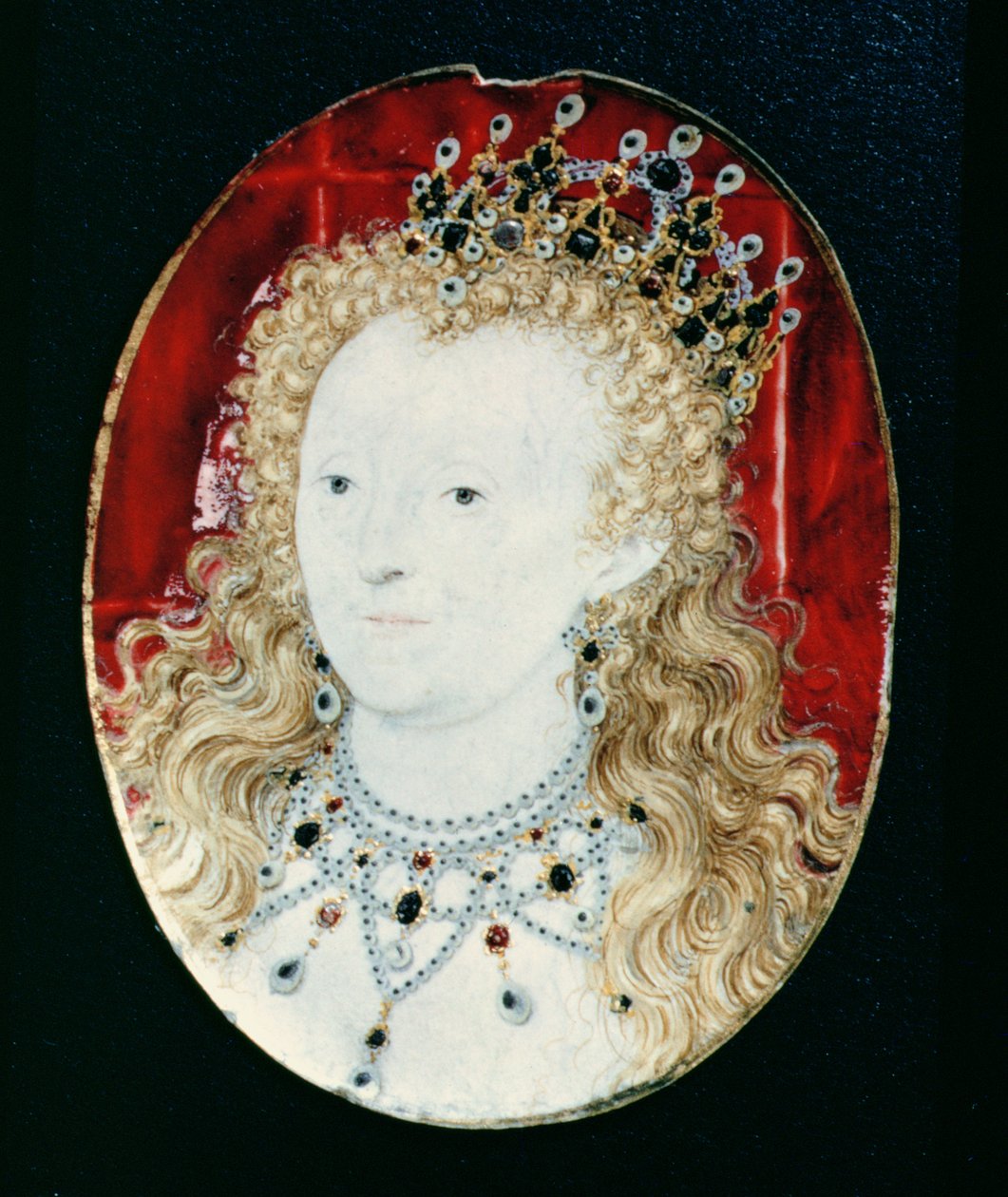 Miniatura da Rainha Elizabeth I (wc em pergaminho no baralho) de Nicholas Hilliard