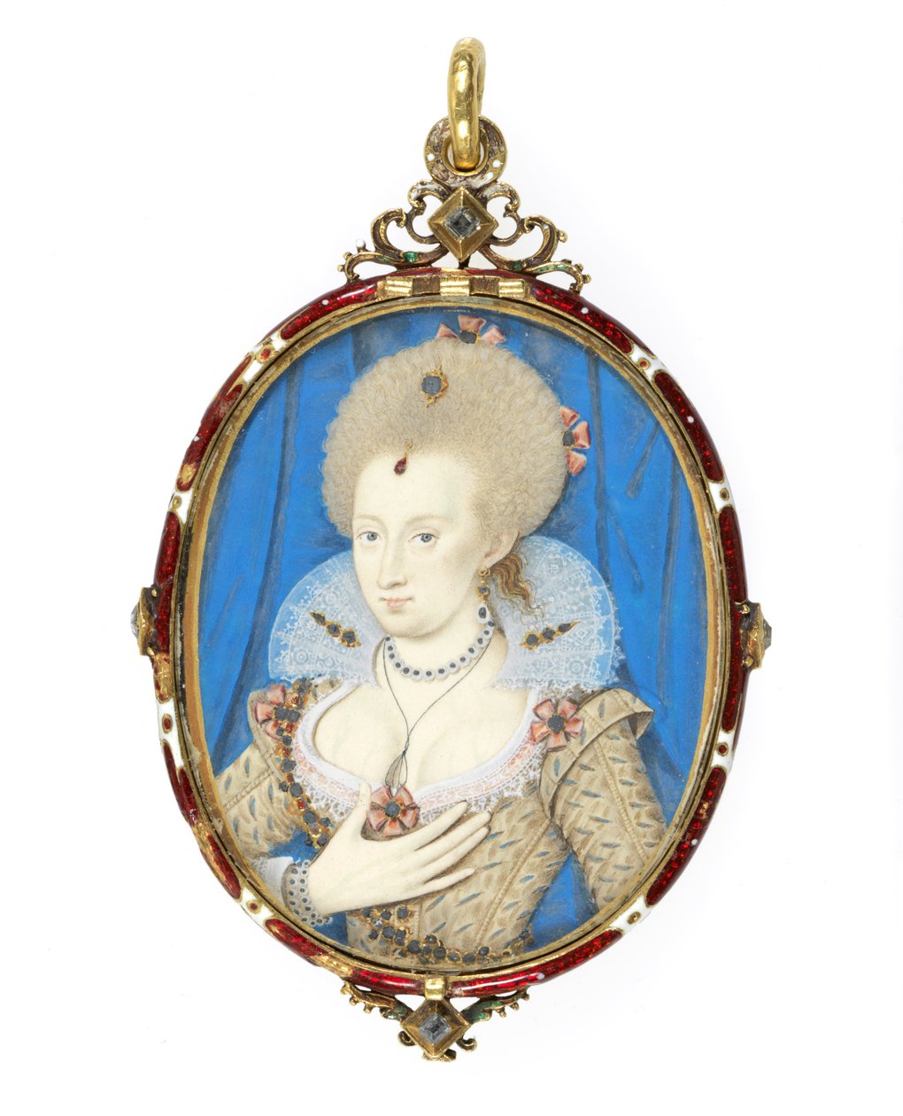 No.3855 Ana da Dinamarca (1574-1619) esposa do rei James I da Inglaterra, c.1610 (velino no cartão de jogo) (ver 109671 para o caso) de Nicholas Hilliard