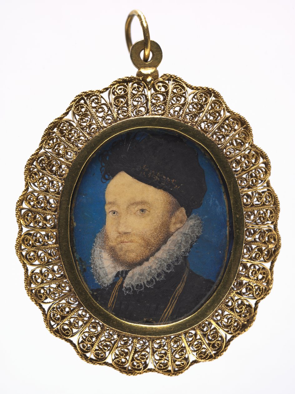 Retrato de um homem, c.1590 (w - c em pergaminho em uma moldura de metal dourada posterior) de Nicholas Hilliard