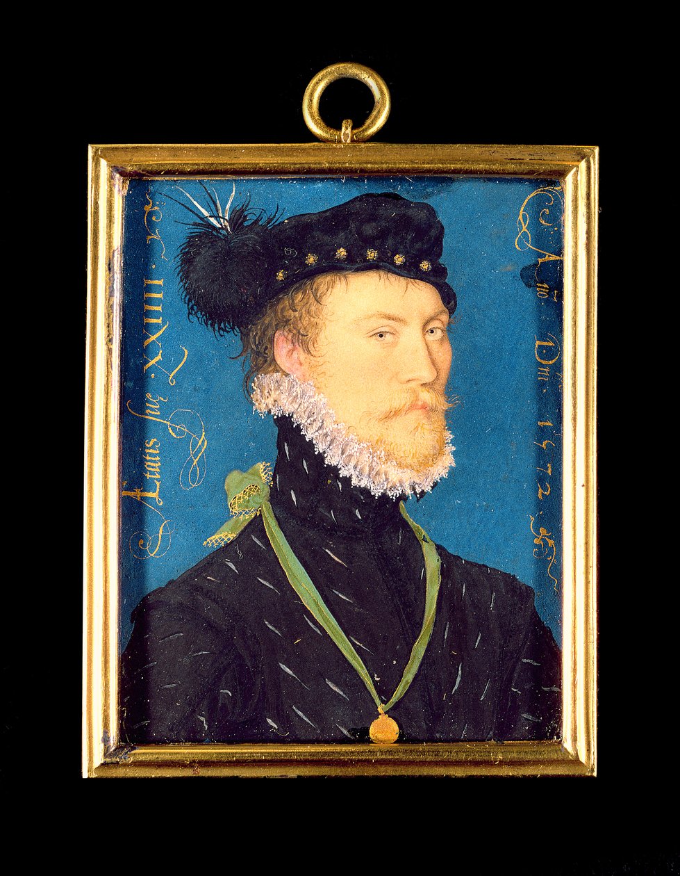 Retrato de um homem desconhecido, com idade entre 24, 1572 (wc em velino) de Nicholas Hilliard