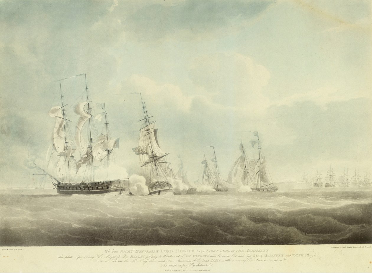 HMS "Pallas" passando a barlavento de "La Minerve" e "La Lynx", "Palinure" e "Sylph de Nicholas Pocock