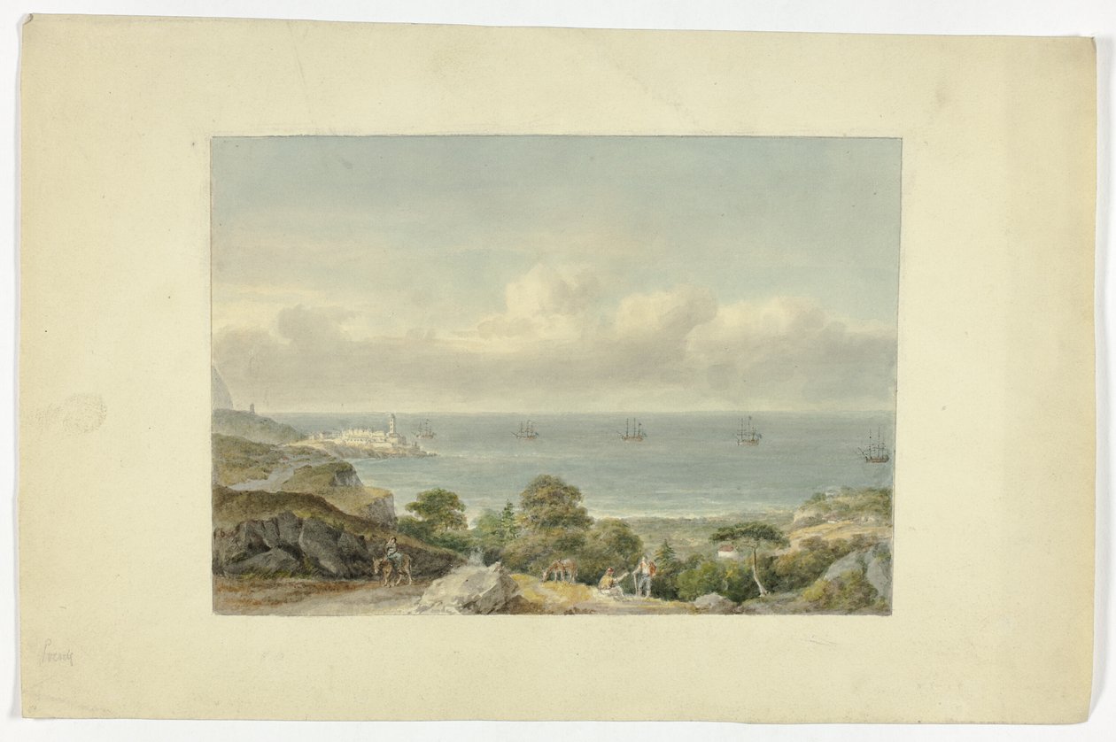 Seascape mediterrâneo com porto de Nicholas Pocock