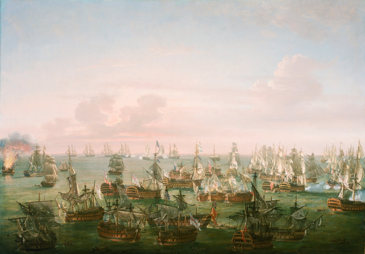 A Batalha de Trafalgar, 21 de outubro de 1805, fim da ação, c.1808 (óleo sobre tela) de Nicholas Pocock