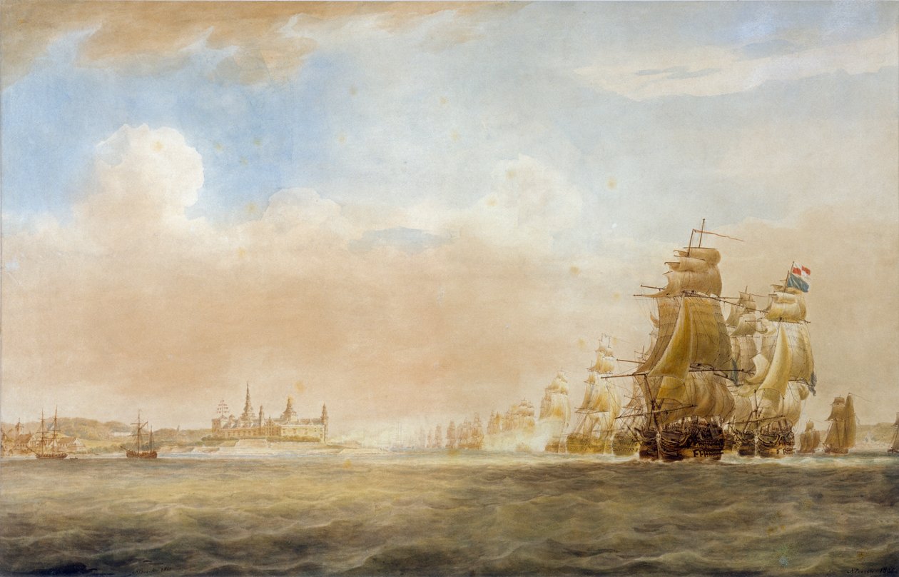 A frota britânica ao largo do Castelo de Kronborg, Elsinore, 28 de março de 1801 [antes da Batalha de Copenhaga] de Nicholas Pocock