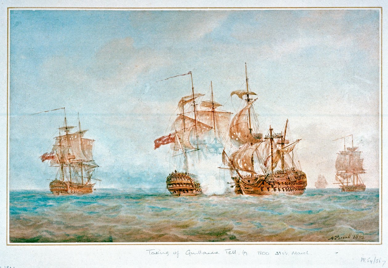 A captura do "Guillaume Tell", 31 de março de 1800 de Nicholas Pocock